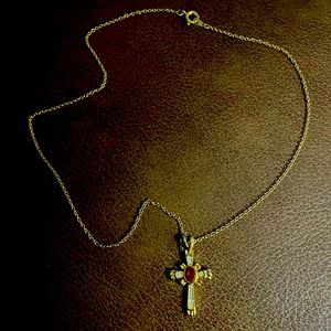 Pretty Cross Pendant Necklace Gold tone